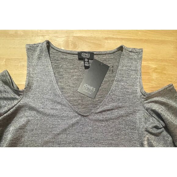 Jones New York Signature Cold Shoulder Metallic Grey Knit Top Size S NWT - Picture 7 of 15